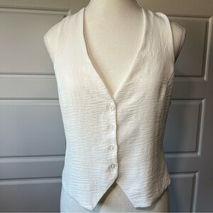 RESA‎ Sleeveless Vest Top Textured Button Down Tie Back White Size Unknown